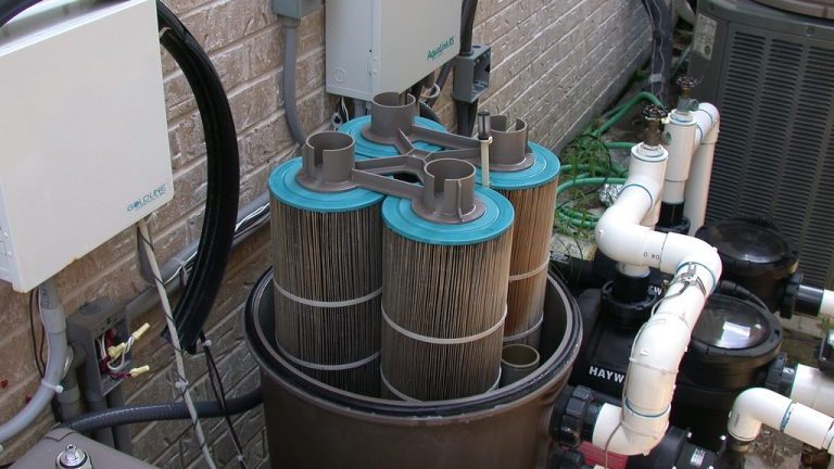 Dirty pool filter cartridges pulled for cleaning in Metro Atlanta