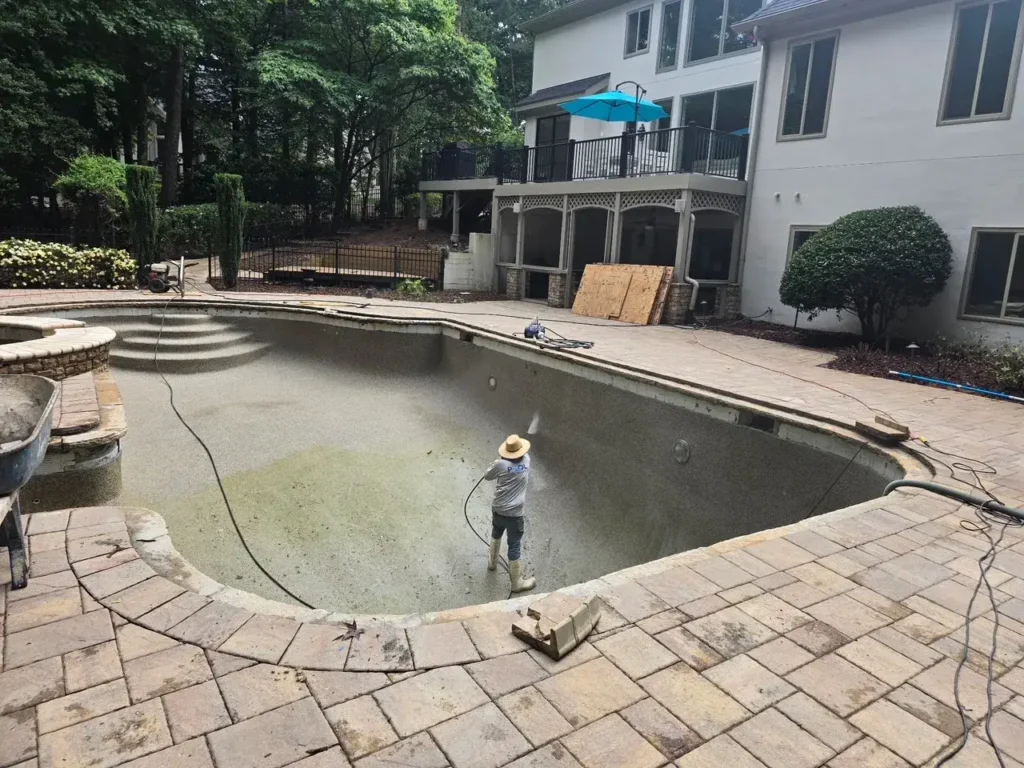 Pool drained and cleaned to prepare for resurfacing in Atlanta, GA