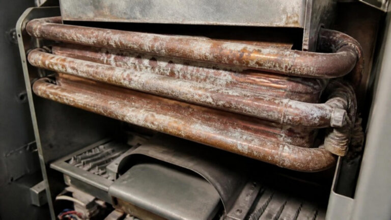 Scale inside a heat exchanger, the chemistry failure that drives pool heater repair cost up